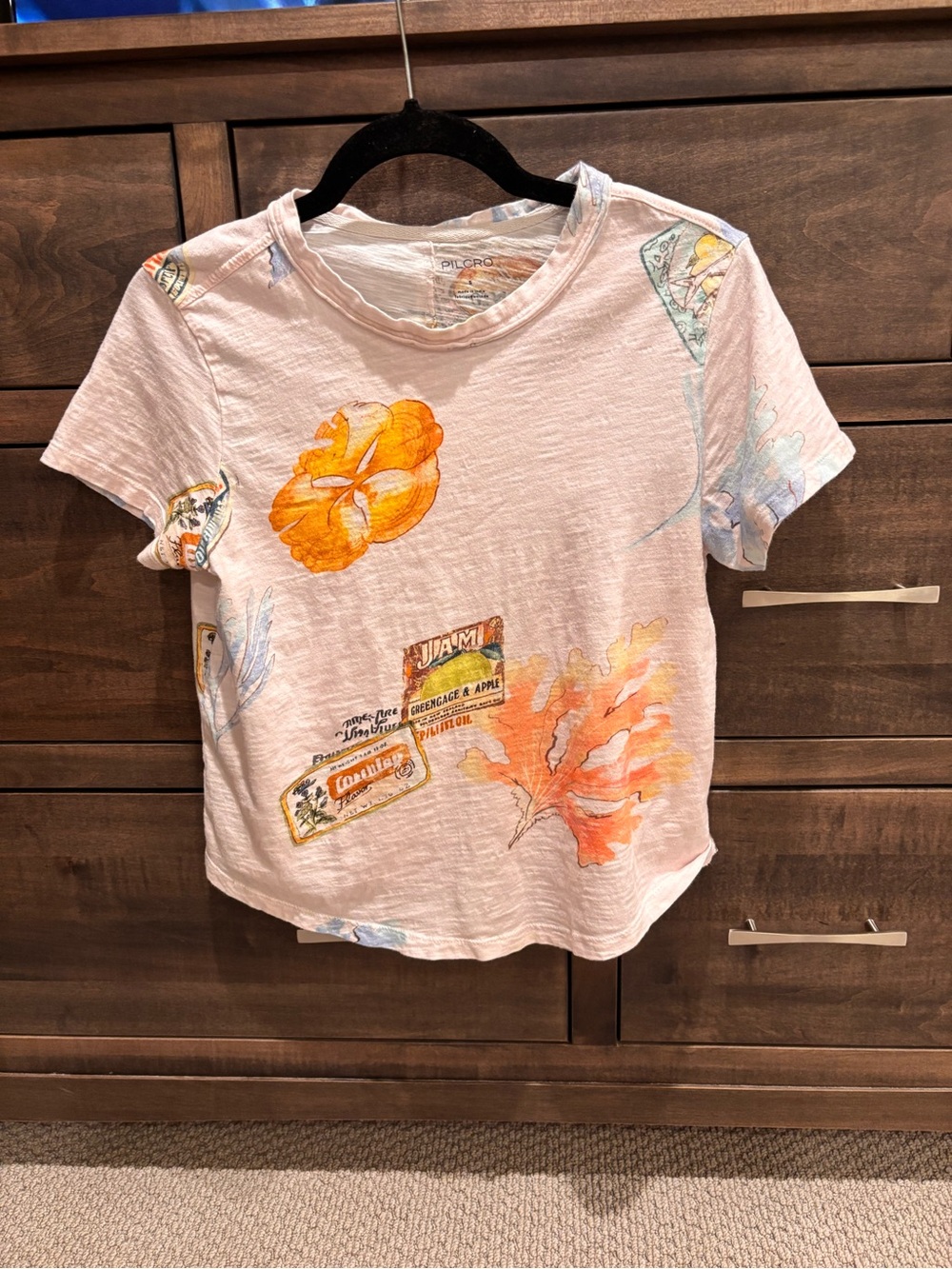Pilcro Light Pink Floral & Orange Graphic Short-Sleeve Tee